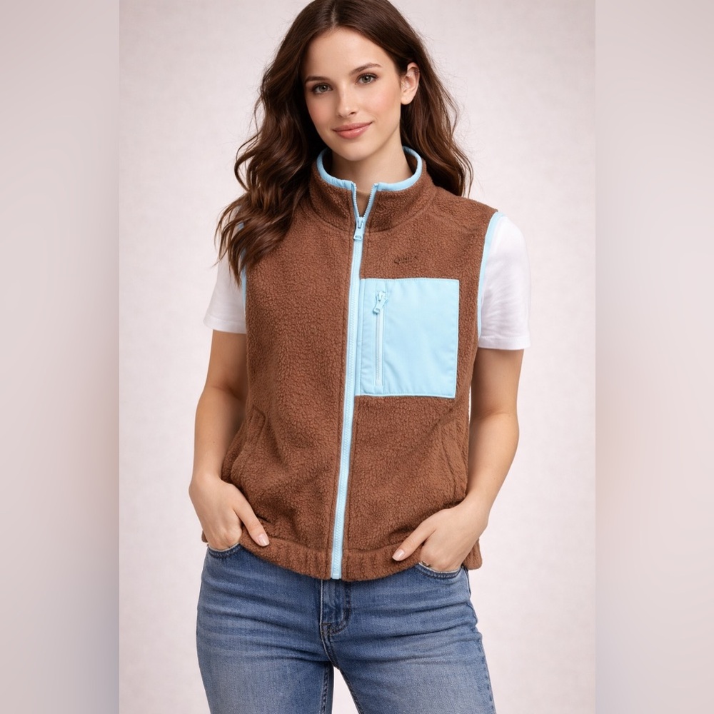 SO‎ Sherpa Vest Brown Full Zip Fleece Women's Juniors Size XS